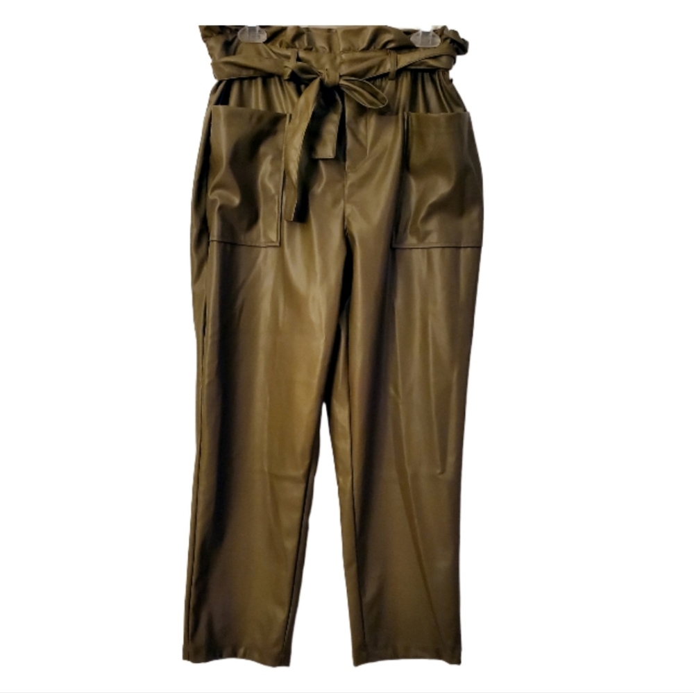 Who what wear army green faux leather pants 12 NWOT